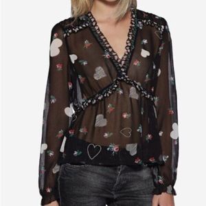 Avec Les Filles Sheer Floral Heart Boho Blouse Top 💖